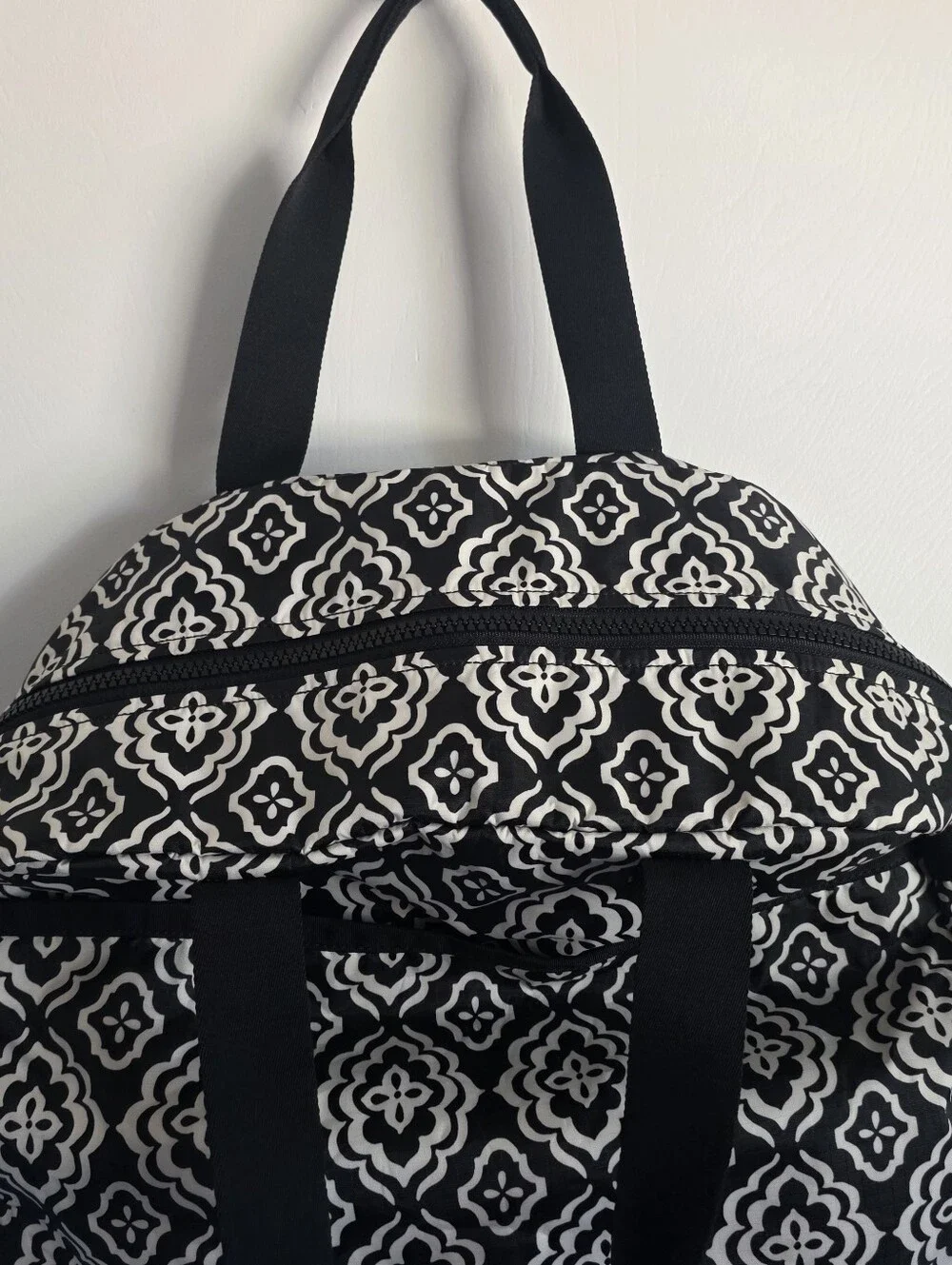 Brighton Large Duffle Weekender Travel Bag Black White Medallion.